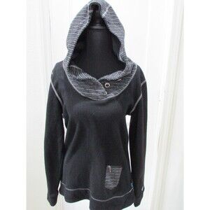 Kuhl Chianti Fleece Womens Hoodie Jacket Outdoor Button Pullover Black Sz Medium